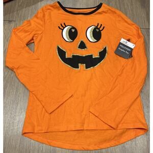 NWT Halloween Pumpkin long Sleeve T-Shirt Girls Size M (7-8) Orange black new